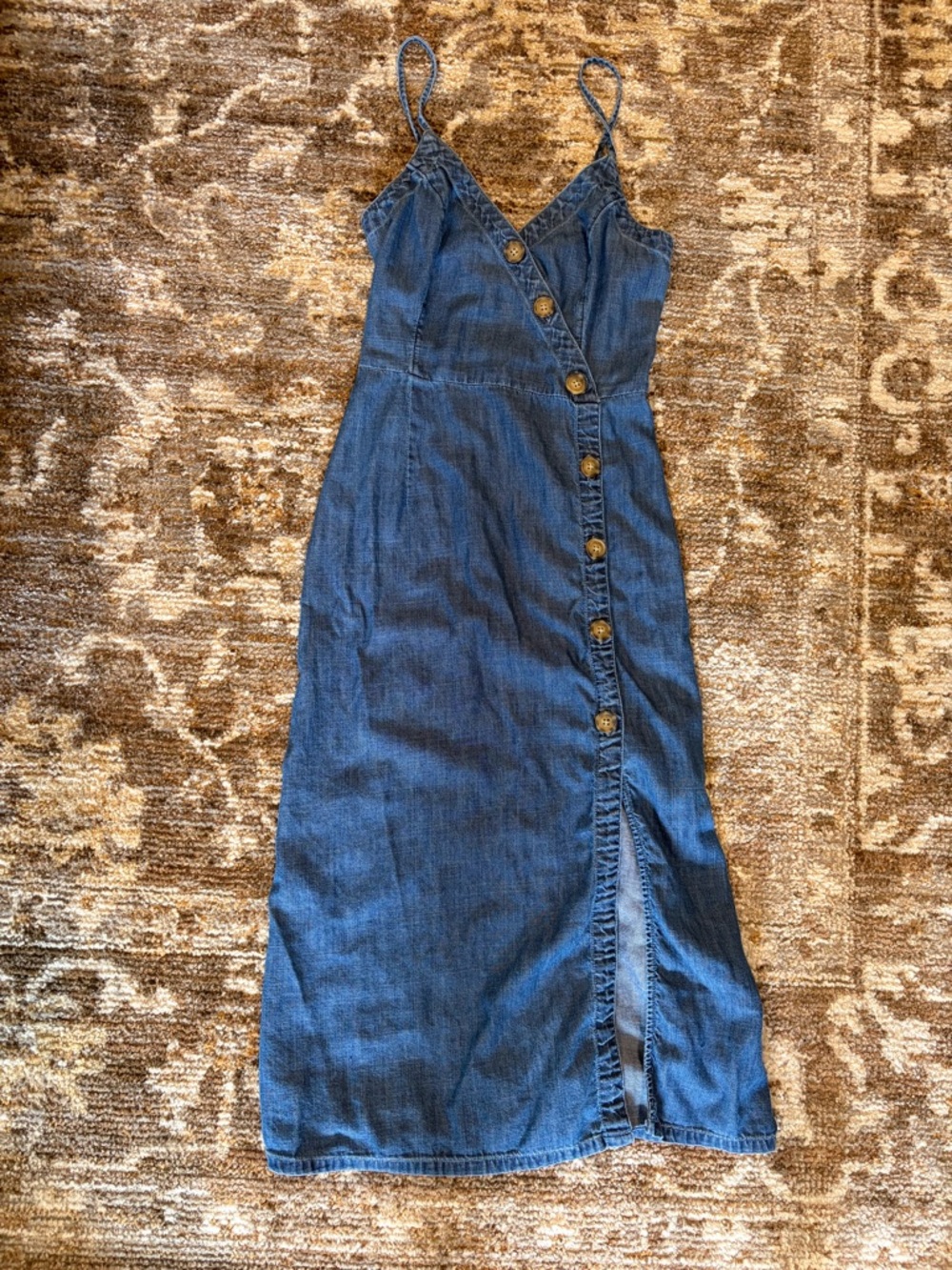 Abercrombie & Fitch Denim Blue Button-Front Midi Dress